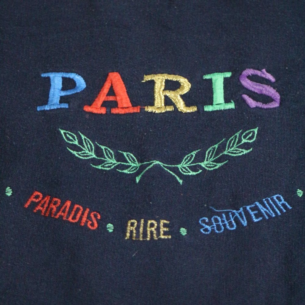 VTG from France PARIS Multicolor Embroidered Sweatshirt Sz MEDIUM Wmn - Picture 3 of 13